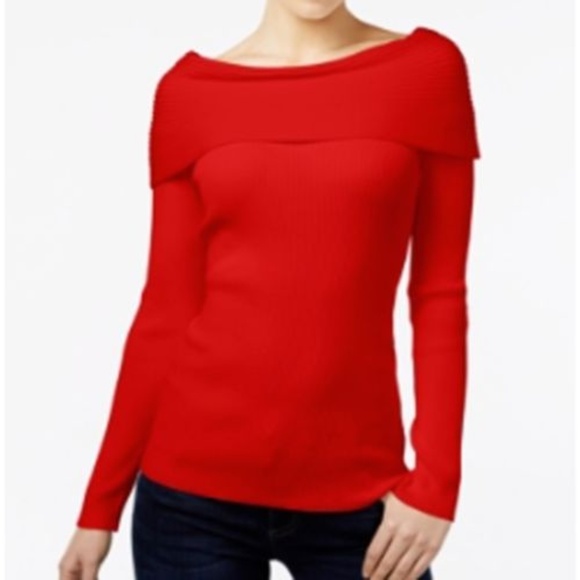 INC International Concepts Sweaters - INC Red Off-the-shoulder/Cowl Neck Sweater